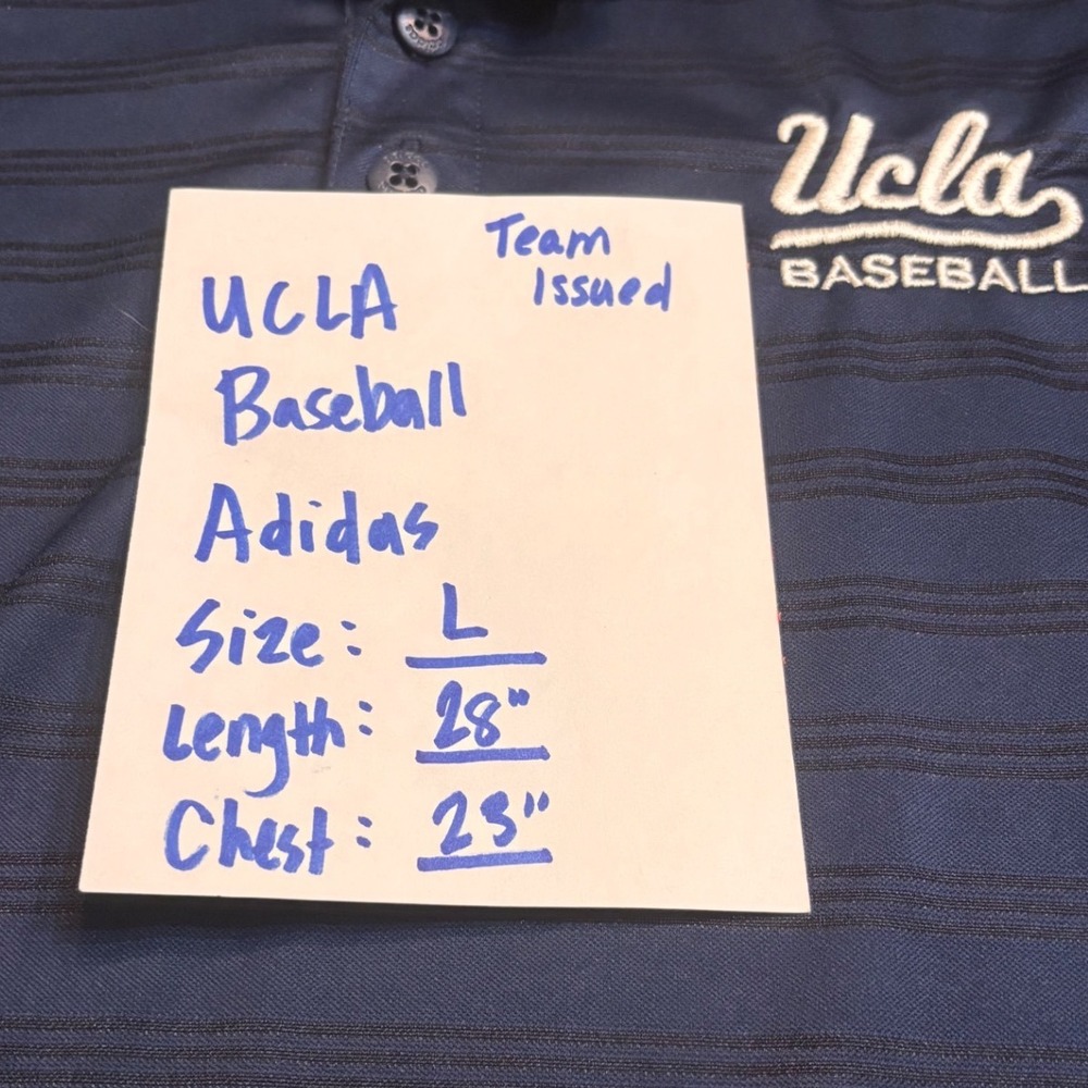 Adidas Polo Shirt Mens L Navy Blue Excellent UCLA Baseball Team Issued 525979 - Picture 3 of 10
